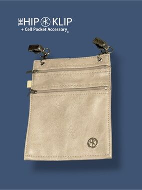 Hip Klip XL Hands-Free Cell Pocket Pouch - Taupe Grey Beige Faux Leather